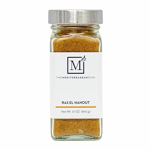 The Mediterranean Dish Ras El Hanout - Warm, Exotic, Sweet and Savory Blend for Cooking and Grilling - Gourmet Chef Essential - North African Seasoning - 2.1 oz Glass Bottle