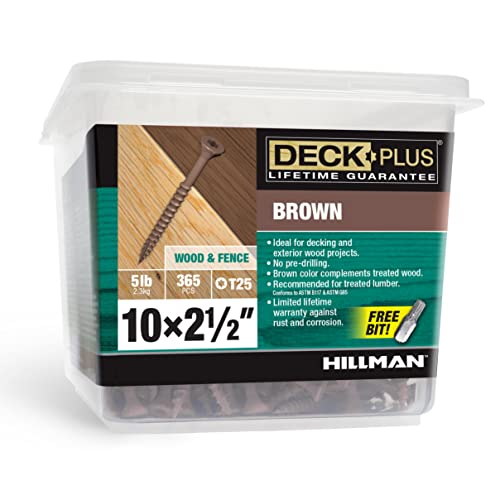 deck plus 2-12 inch epoxy coated exterior wood and fence screws 10 x 2-1234 torxstar drive included coarse thread outdoor rust resistant decking screw brown 5 lb box 365 pieces  49007