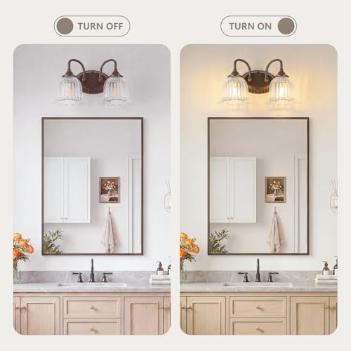 Image of Oil Rubbed Bronze 2-Light Bathroom Light Fixtures with Floral Glass Shade
