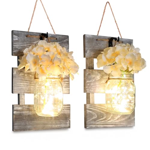 Besuerte Farmhouse Mason Jar Wall Sconces Set of 2, Rustic Gray
