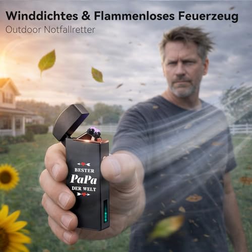 Coquimbo Vatertagsgeschenk für Papa Opa Feuerzeug Elektrisch, Geschenk Vatertag, Lichtbogen Feuerzeug Sturmfeuerzeug USB Aufladbar mit Batterieanzeige, Papa Geschenk zum Vatertag