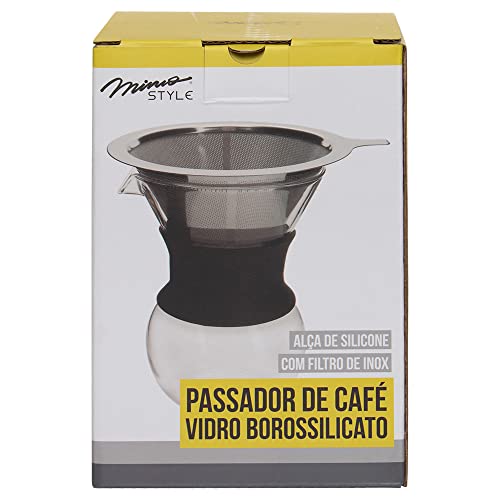 Mimo Style Passador de Café Vidro Borossilicato 16cm com Silicone e Filtro de Aço Inoxidável Reutili