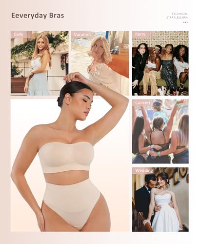 Image of FeelinGirl Strapless Bra for Women Seamless Wireless Bralette - Strapless Support, Adjustable & Padded, Full Coverage