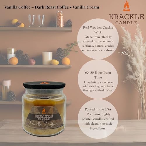 Image of Krackle Candle | Vanilla Coffee | 16 oz Scented Candle with Natural Crackling Wooden Wick | Poured in the USA | Dark Roast Coffee & Vanilla Cream Fragrance
