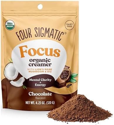 Four Sigmatic Focus Chocolate Coffee Creamer | Organic Non Dairy Coffee Creamer with Lion’s Mane and Vitamin B12 | Chocolate, 4.23 oz