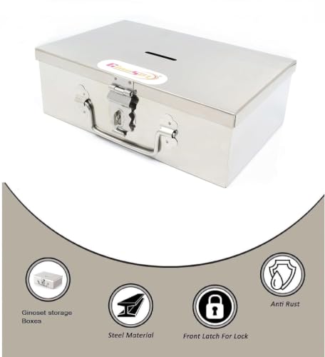 Image of Stainless Steel Cash Box with Removable Tray, 4 Compartments, Secure Key Lock, Portable Money Storage Organizer for Home, Office, Shop Counter & Cash Handling