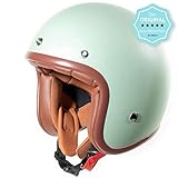 FEATURES: Der Vintage-Helm verfügt über eine abnehmbare Sonnenblende und auf der Rückseite über eine Befestigung für eine Flieger-Brille oder Motorrad-Brille. Dadurch ist der Sturz-Helm vielseitig einzusetzen.