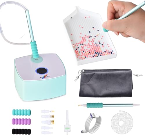 Zellina Diamond Art Painting Pen Kit for Adults, Vacuum Diamond Art Painting Pen with Storage Tray, Accessories Tool for Setting AB Stones Without Wax, Quiet and Long-Lasting(Green) by Zellina - Used condition - US$23.95