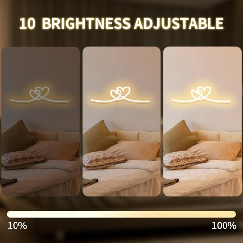 Image of Double Heart Neon Signs for Wall Decor Twin Hearts Led Sign Dimmable Warm White Neon Heart Sign Love Decorations for Girls Minimalist Bedroom(16.3 inchx 4.33 inch)