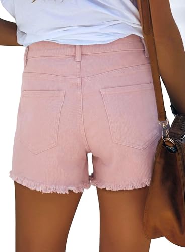 Image of onlypuff Women Denim Shorts Ripped Mid Waisted Jean Shorts with Pockets