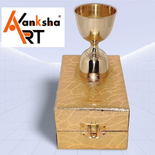 Akanksha Arts Brass, Golden Finish Peg Measure Cup with Golden Decorative Box, 30 ml / 60 ml 3