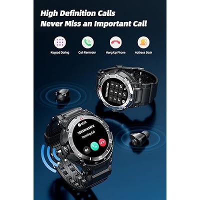 Men's Smart Watch with Earbuds,TWS Wireless Earphones for Android iOS Phones Smart Watches for Android iOS Answer/Make Calls Fitness Watch Heart Rate Step Calorie Counter Long Battery Life