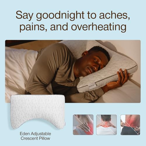 Image of Coop Home Goods Eden Crescent Bed Pillow for Side & Back Sleepers, Queen Size, Adjustable Medium Soft Memory Foam Pillow with Cooling Gel & Ergonomic Crescent Shape, CertiPUR-US /GREENGUARD Gold