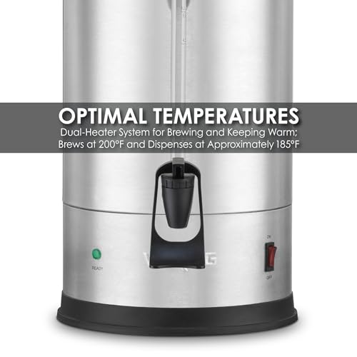 Image of Waring Coffee Urn with 55 Cup Capacity Stainless Steel Electric Percolator | 55 Cup Capacity Stainless Steel Electric Percolator, Dual Heater System for Commercial Kitchens & Catering, NSF Certified
