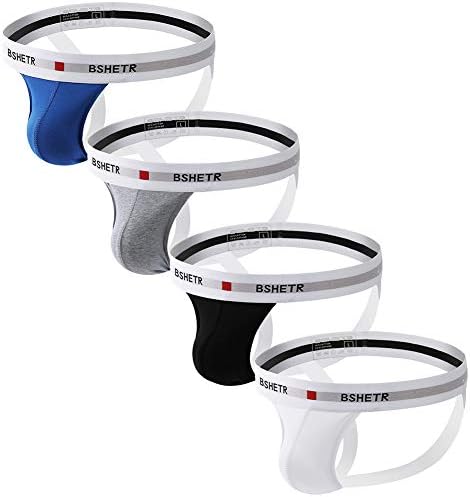 BSHETR Men's Jockstraps Athletic Supporters 4-Pack Cotton Work Out Underwear (Multicolored(4-Pack), Size L:32"-34",81cm-86cm)