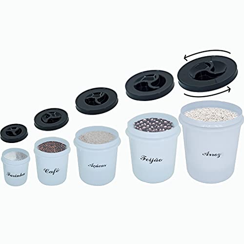 KIT 5 POTE MANTIMENTO TAMPA ROSCA DE 0,5L A 6 LITROS leitoso Cor:Preto