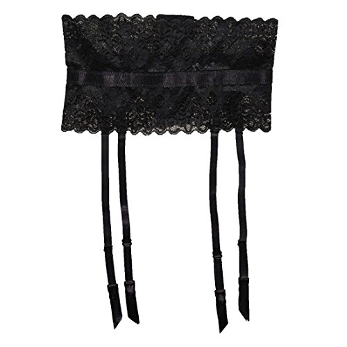 Women Lace 4 Straps Metal Buckles Black Sexy Garter Belt for Stockings S508B (2XL-Large)
