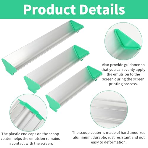 3 Pcs Dual Edge Aluminum Emulsion Scoop Coater for Silk Screen Printing Coating Tool 8\'\' 10\'\' 16\'\', Screen Printing Supplies, 3 Sizes