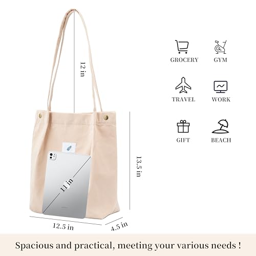 Image of TOPASION Cute Corduroy Tote Bag Canvas Shoulder Handbags for Women Travel Shopping