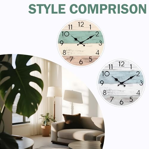 Image of KECYET Wall Clock Silent Non-Ticking Wooden Clocks Battery Operated 8 Inch Small Country Retro Rustic and Beach Style Decorative for Kitchen, Home, Bathroom, Bedroom (Green)