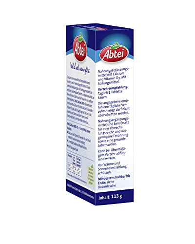Abtei Calcium 1000 + D3 - Für den Erhalt starker Knochen - Hochdosiert - Glutenfrei, laktosefrei, für Vegetarier geeignet - Mit Zitronengeschmack - 30 Tabletten