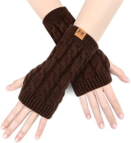 BLURBE Women Fingerless Gloves - Knitted Wrist Warmers, Ladies Winter Fingerless Gloves Mittens Wrists Cable Knitted Arm Warmers with Thumb Hole for Women Outdoor Gifts UK