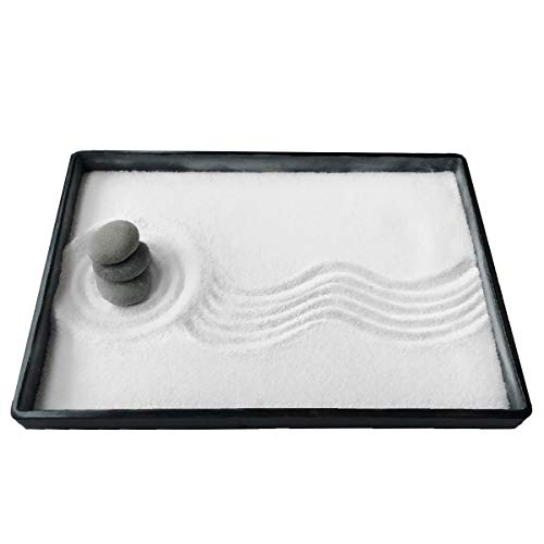 Icnbuys Mini Zen Garden Classic With Free Rake Bamboo Pen Pushing Sand Pen Zen Garden Drawing Guild And Selected River Stones Well Packaged Gift Base Tray Dimensions 10 X 7 Inches #TOP1