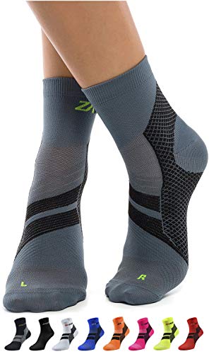 ZaTech Plantar Fasciitis Sock, Compression Socks (Gray/Black, Small)