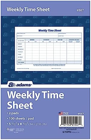 Adams Weekly Time Sheet, 1-Part, 5.5 x 8.5 Inches, Blue/White, 100 Sheets Per Pad, 2 Pack (9507ABF) image 4