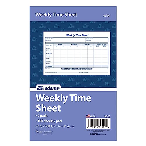 Adams Weekly Time Sheet, 1-Part, 5.5 x 8.5 Inches, Blue/White, 100 Sheets Per Pad, 2 Pack (9507ABF) - Thumbnail 2