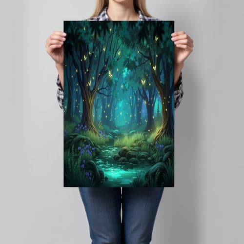 Toile de salle de bain bleu-vert grand poster mural foret de reves deco chambre 80x120