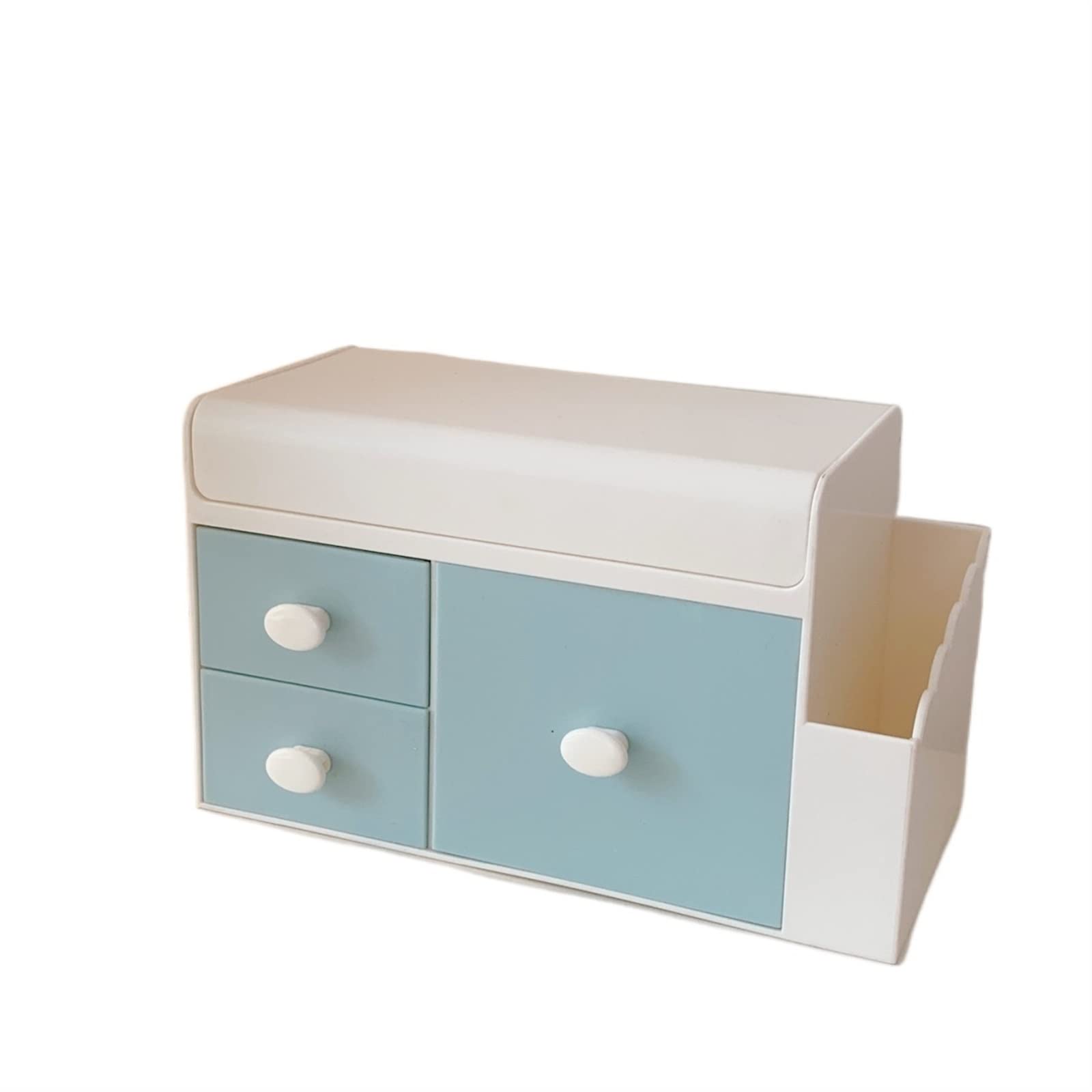 JINGYAN Storage Boxes Desktop Storage Box Plastic Drawer Pen Holder Student Cosmetic Home Organizer Container Send Stickers(Blue)