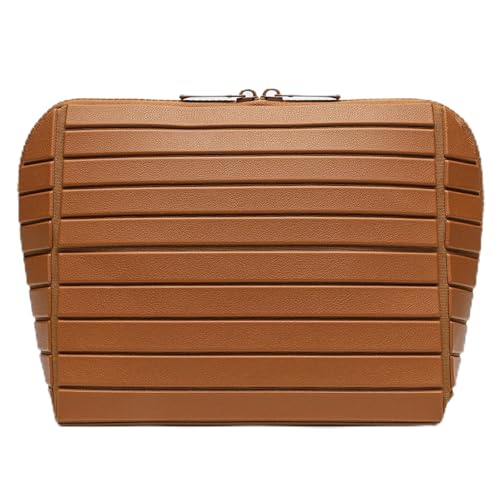 Noanbemk Travel Makeup Organizer Bag with Fold-Down - 27 Pockets & 3 Brush Storage Holders Adjustable Dividers Large Capacity Cosmetic Bags Toiletry Case (Brown)