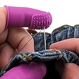 FLEX Thimble Finger Protectors [9-Pack] | Purple | 3X-Thick Tip THIK-FLEX (3) Medium & Standard (3 Small, 3 Large) + Non-stick Silicone Baking Mat (1) | Women's Design