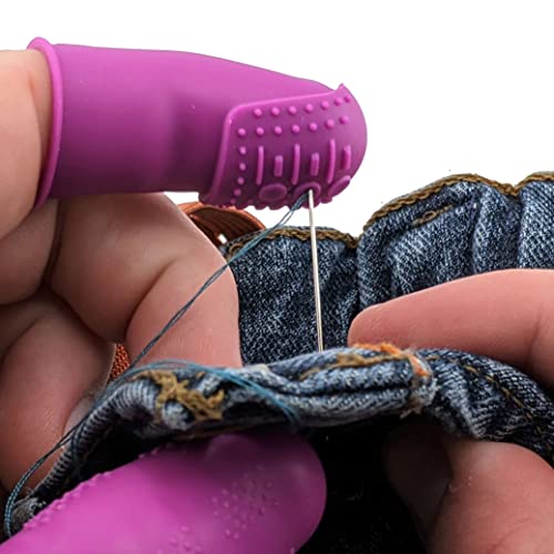 FLEX Thimble Finger Protectors [9-Pack] | Purple | 3X-Thick Tip THIK-FLEX (3) Medium & Standard (3 Small, 3 Large) + Non-stick Silicone Baking Mat (1) | Women's Design