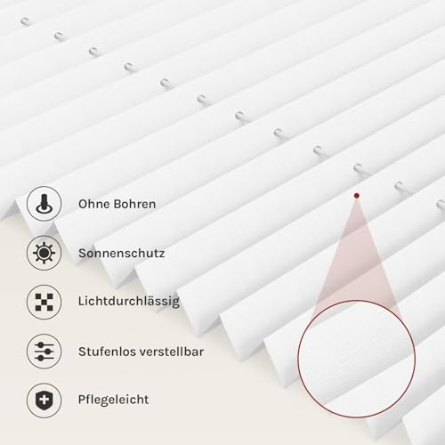 WOLTU Plissee Klemmfix ohne Bohren, 80 x 220 cm, Weiß Plisseerollo – Ansicht 3