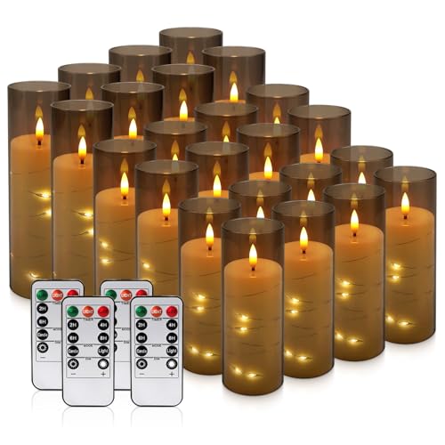 Image of YOROXRG 24 Pack Halloween Decoration Flickering Flameless Candles, Battery Operated LED Candles for New Year, Home Decor, Parties, Wedding,Christmas(D2.2 x H 5 inch 6 inch 7 inch) Grey