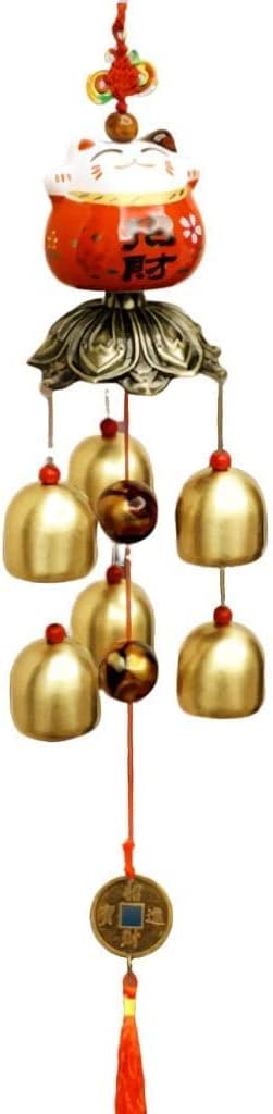 Wind Chimes Copper Bell Lucky Cat Wind Chime Shop Doorbell Hanging Decoration Creative Gifts Home Accessories Decoration Gifts for Garden Decor (Size : Nine Bells) (Red Six Bells)
