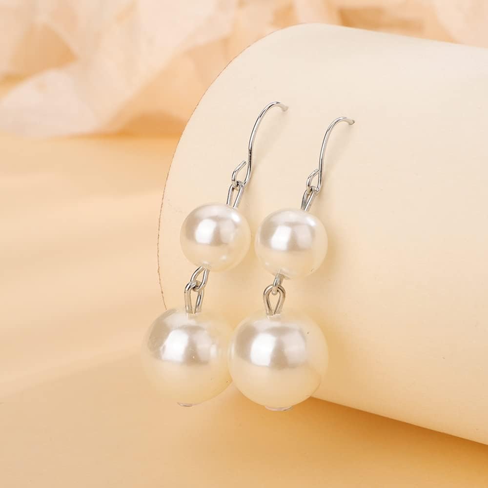 Octwine Dainty Three Multi Layer Imitation Pearl Statement Necklace Faux Pearl Earrings Bridal Wedding Punk Stylish Collar Choker Necklace for Women - Image 4