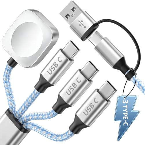 Image of 4in2 3 X USB C Cable Multi Charging Cable for iWatch Charger, 5FT