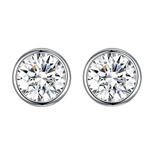 Hasnsofie Silber Ohrstecker 925 Ohrringe, 925 Sterling Silber 8mm Rund Klein Ohrstecker Ohrringe, Unisex Silber Ohrringe für Damen Herren Schwarz/Lila/Aurore Boreale/Blau/Rot/Weiß/Grün