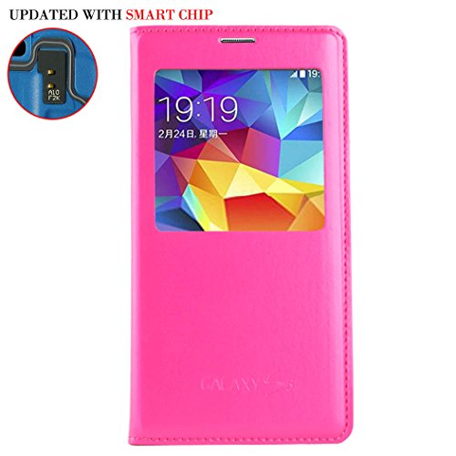 Anyphone-Flip Window View Leather Case Battery Cover For Samsung Galaxy S5 S V I9600 G900(Fushia)