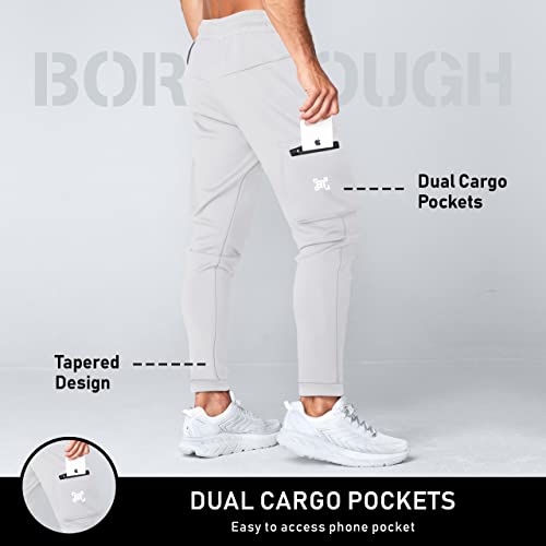 Born Tough Mens Cargo Workout Joggers Pants,Tapered Bodybuilding Gym Cargo Joggers, Athletic Running Cargo Sweatpants For Men Grey #TOP1
