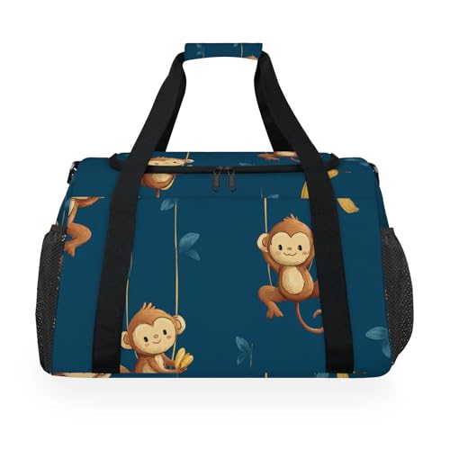 Monkey Banana Green Travel Duffel Bag Weekender Overnight Bags for Women Men Foldable Waterproof Tote Bag with Trolley Sleeve