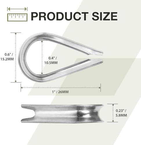 M3 Wire Rope Thimble, 304 Stainless Steel Thimble for 3/32-1/8 Inch Diameter Wire Rope, 4 Pieces — 사진 3