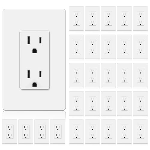 BESTTEN 30 Pack 15 Amp Decorator Receptacle Outlet, Standard Electrical Wall Outlet, Decor Screwless Wallplate Included, 15A/125V/1875W, Residential and Commercial Use, UL Listed, White