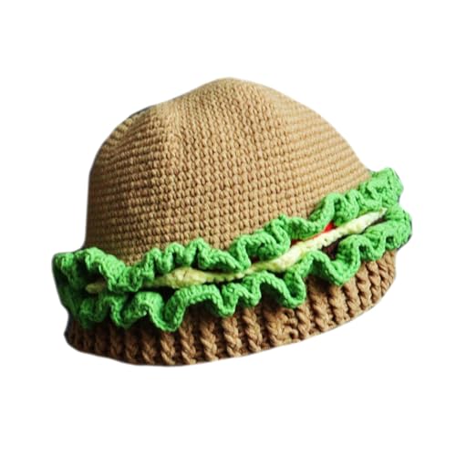 appuivbt Cute Knitted Hamburger Hat Funny Knitting Beanies Hat Cosplay Hamburger Shape Costume Hat Role Play Hat Multicoloured