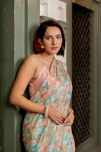 Image of MIRCHI FASHION Women Saree Chiffon Floral Printed | Breathable Festive Occasion Sari for Social Visits with Matching Blouse Piece