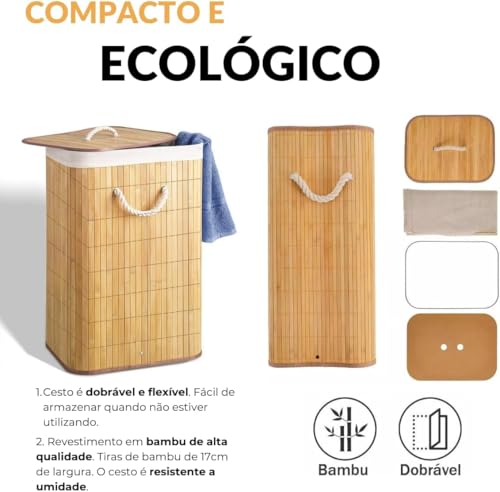 Cesto de Bambu, Cesto Organizador de Bambu, Banheiro, Multiuso, Leve e Sustentável, Cesto De Roupa S