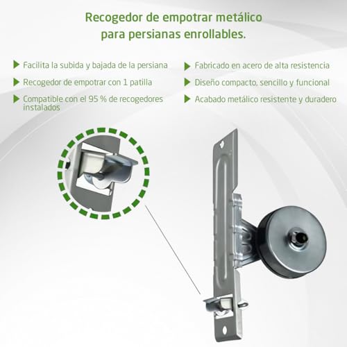Miniatura 3 de Amig - Recogedor Metálico De Obra Para Persiana - Compatible Con Cintas De Hasta 22 Mm - Instalación Empotrada Con 1 Patilla - Acero Resistente Con Acabado Metálico - 4,6 18,8 11 Cm